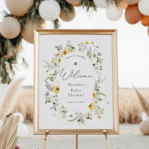 Poster Chá de Bebê da Abelha e Flor Silvestre Delicada Bo