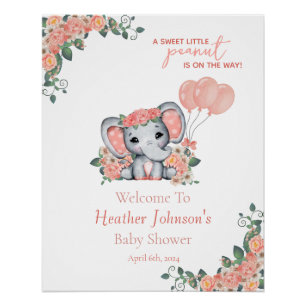 Póster Chá de Bebê da Menina Elefante