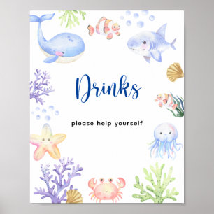 Poster Chá de bebê de animais marinhos em aquarela - Bebi