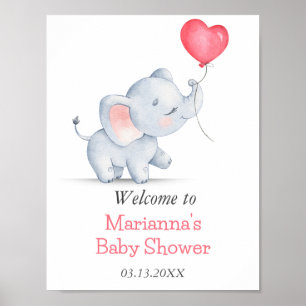 Poster Chá de Bebê de Balão de Elefante & Coração Simples