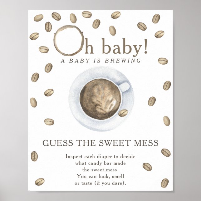 Poster Chá de bebê de café Adivinhe a bagunça doce (Frente)