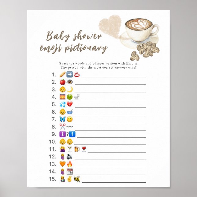 Poster Chá de bebê de café Emoji jogo de imagem (Frente)