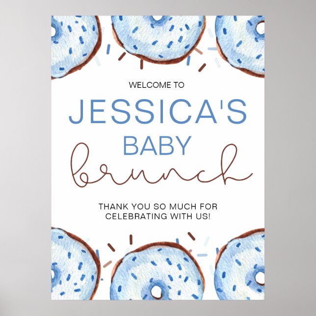 Poster Chá de Bebê de Donuts de Aquarela  (Frente)