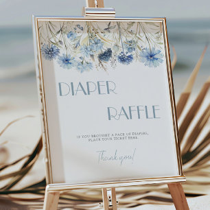 Poster Chá de Bebê de Flores Azuis Sorteio de Fraldas