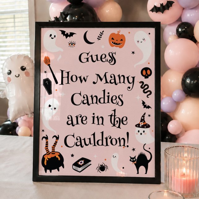 Poster Chá de Bebê de Halloween Laranja Rosa Adivinhe Qua (Criador carregado)