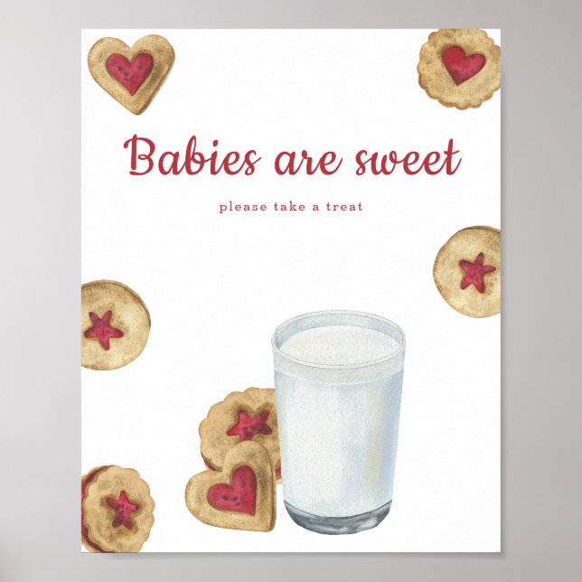 Poster Chá de bebê de leite & biscoitos Bebês são doces  (Frente)