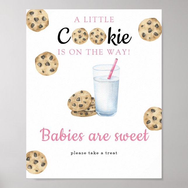 Poster Chá de bebê de leite e biscoitos Bebês são doces (Frente)