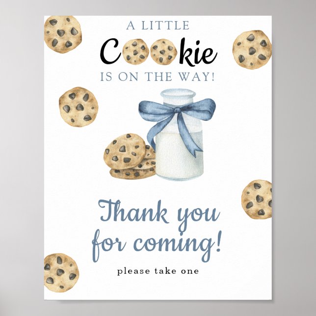 Poster Chá de bebê de leite e biscoitos - Obrigado (Frente)