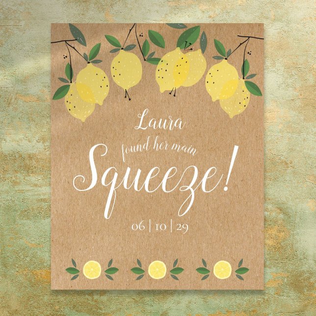 Poster Chá de Bebê de Limões Esmagados Rústicos (Rustic Main Squeeze Lemons Bridal Shower Poster)