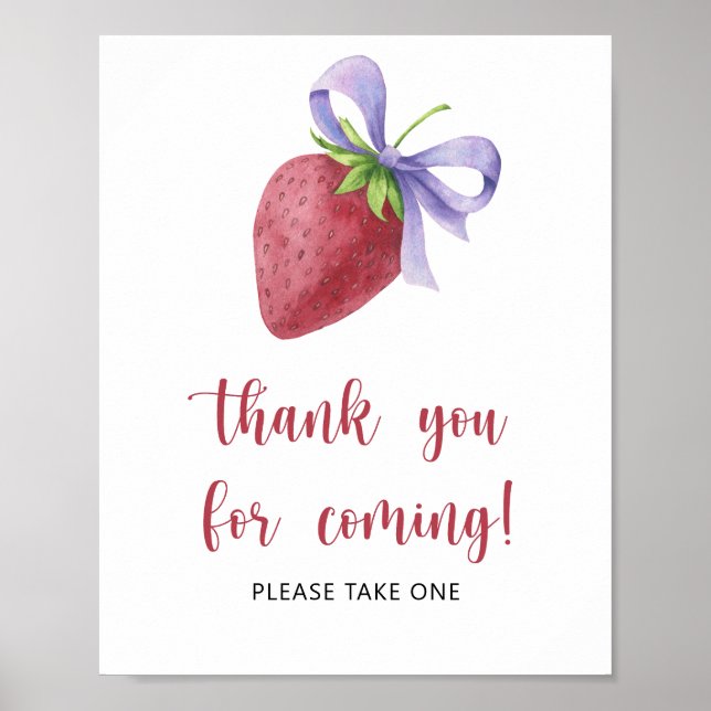 Poster Chá de bebê de morango - obrigado por vir (Frente)