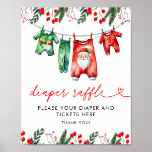 Poster Chá de Bebê de Natal de Inverno Sorteio de Fraldas