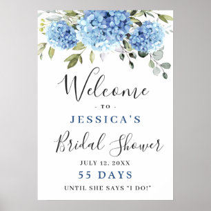 Poster Chá de Bebê de Noiva Elegante Hortênsia Azul Eucal