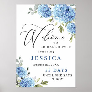 Poster Chá de Bebê de Noiva Elegante Hortênsia Azul Eucal