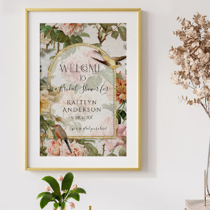 Poster Chá de Bebê de Noiva Floral em Aquarela Botânica