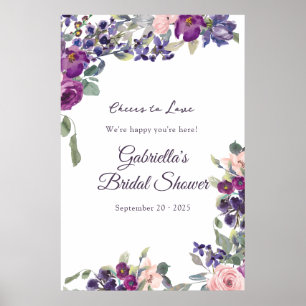 Poster Chá de Bebê de Noiva Floral Violeta e Ameixa Degus