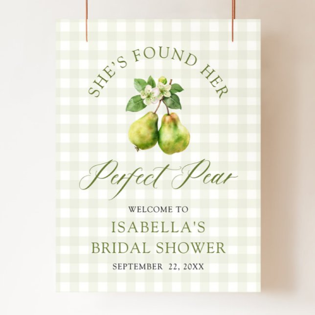 Poster Chá de Bebê de Noiva Moderno em Xadrez Verde Perfe (Modern Green Gingham Perfect Pair Bridal Shower Foam Board)