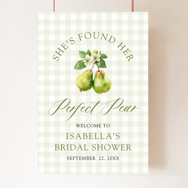 Poster Chá de Bebê de Noiva Pérola Perfeita com Xadrez Ve (Modern Green Gingham Perfect Pair Bridal Shower Foam Board)