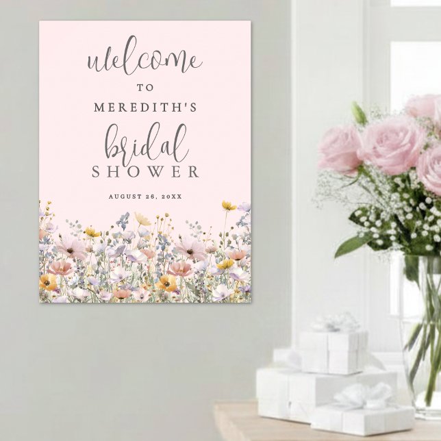 Poster Chá de Bebê de Noiva Rosa Flores Silvestres (Wildflower Blush Pink Bridal Shower Poster )