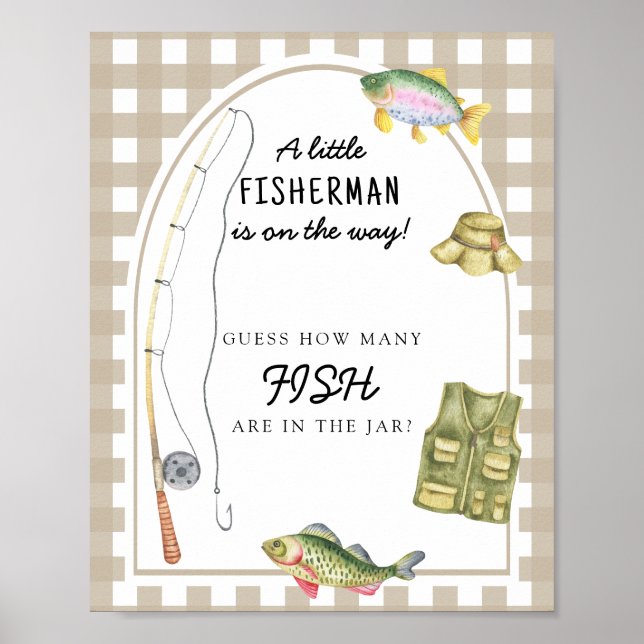 Poster Chá de bebê de pesca - adivinhe quantos peixes (Frente)