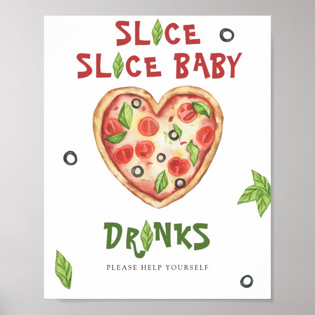 Poster Chá de bebê de pizza - Bebidas sirvam-se (Frente)
