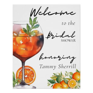 Póster Chá de Bebê de Verão com Aperol Spritz e Laranja M