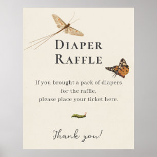 Poster Chá de Bebê Diaper Raffle com Insetos Vintage