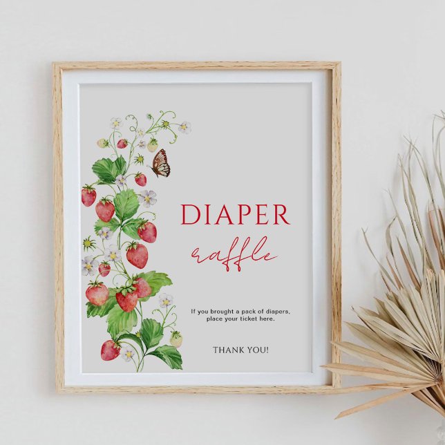 Poster Chá de Bebê Diaper Raffle de Morango  (Criador carregado)