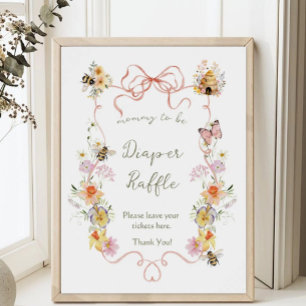 Poster Chá de Bebê Diaper Raffle Mamãe Abelha em Aquarela