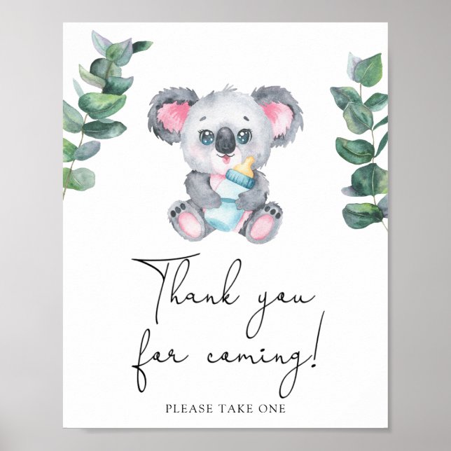 Poster Chá de bebê do coala - Obrigado por vir (Frente)