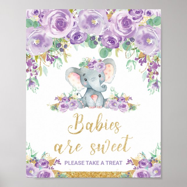 Poster Chá de Bebê do Elefante Floral Bebês são Doce Trat (Frente)