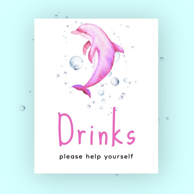 Poster Chá de bebê do Golfinho Rosa - Bebidas (Criador carregado)
