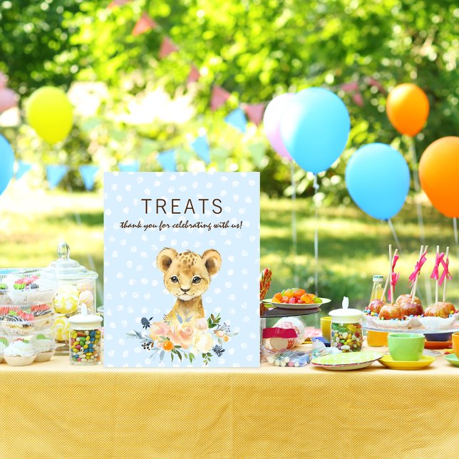 Poster Chá de Bebê do Leãozinho Floral Azul da Treats (Criador carregado)