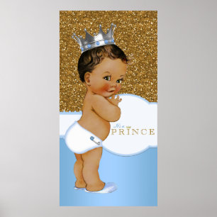 Poster Chá de Bebê do Príncipe Azul e Dourado