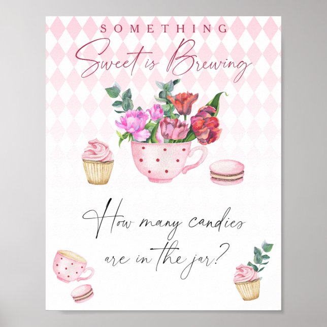 Poster Chá de bebê do Tea Party Adivinhe quantos doces (Frente)