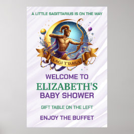 Poster Chá de Bebê do Zodíaco de Sagitário Lavanda e Verd