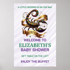 Poster Chá de Bebê do Zodíaco Escorpião Lavanda e Verde