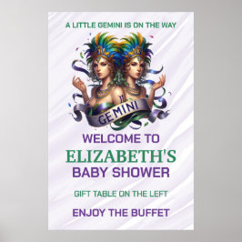 Poster Chá de Bebê do Zodíaco Gêmeos Lavanda e Verde