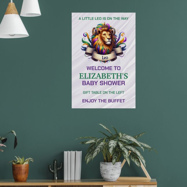 Poster Chá de Bebê do Zodíaco Leo Lavanda e Verde (Sala de Estar 1)