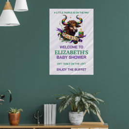 Poster Chá de Bebê do Zodíaco Touro Lavanda e Verde
