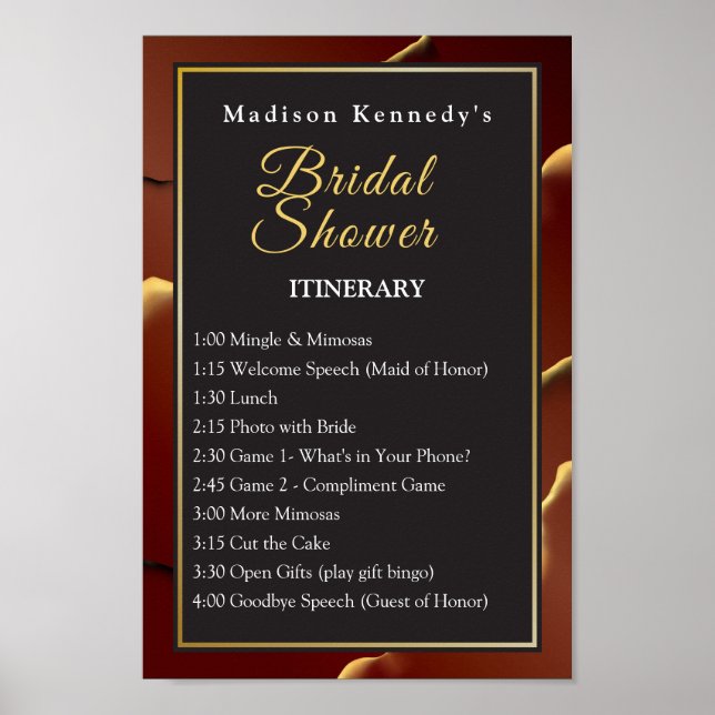 Poster Chá de Bebê Dourado Borgonha 🌿 Tinta Elegante (Frente)
