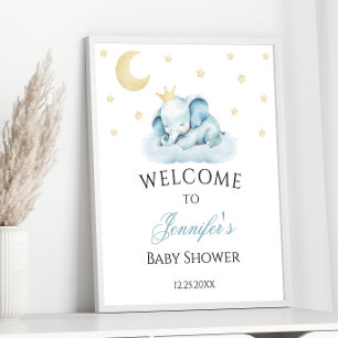 Poster Chá de Bebê Elefante Azul Bem-vindo