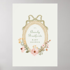 Poster Chá de Bebê Elegante Floral Menina com Arco de Sag
