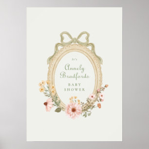 Poster Chá de Bebê Elegante Floral Menina com Arco de Sag