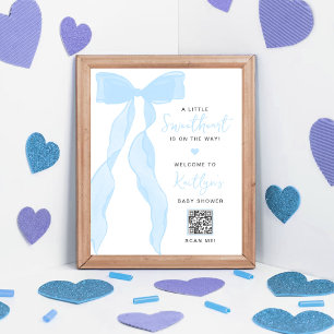 Poster Chá de Bebê Elegante Laço Azul Pequeno Querido