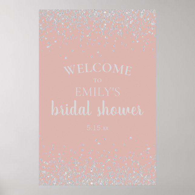Poster Chá de Bebê Elegante Rosa Poeirento com Confetes P (Frente)