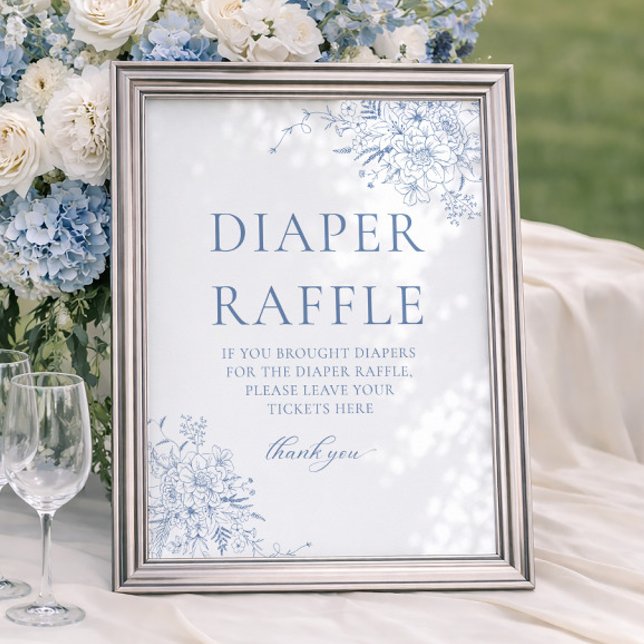 Poster Chá de Bebê em Floral Azul - Rifas de Fraldas (Criador carregado)
