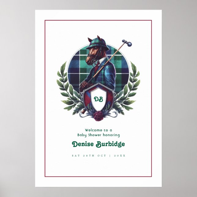 Poster Chá de Bebê Equestre Sophisticado Bem-vindo (Frente)