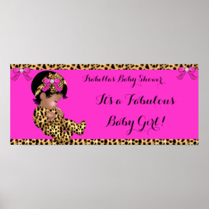 Poster Chá de Bebê Fabuloso Bebê Menina Bonita Leopardo R