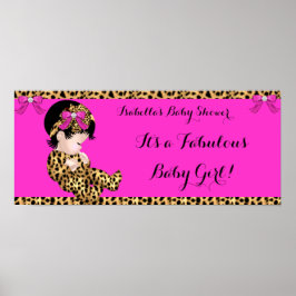 Poster Chá de Bebê Fabuloso Bebê Menina Fofa Leopardo Ros