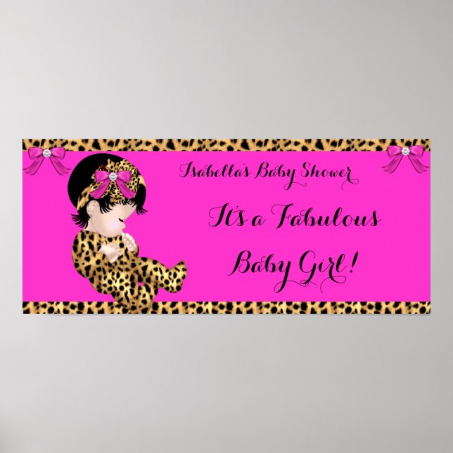 Poster Chá de Bebê Fabuloso Bebê Menina Fofa Leopardo Ros (Frente)